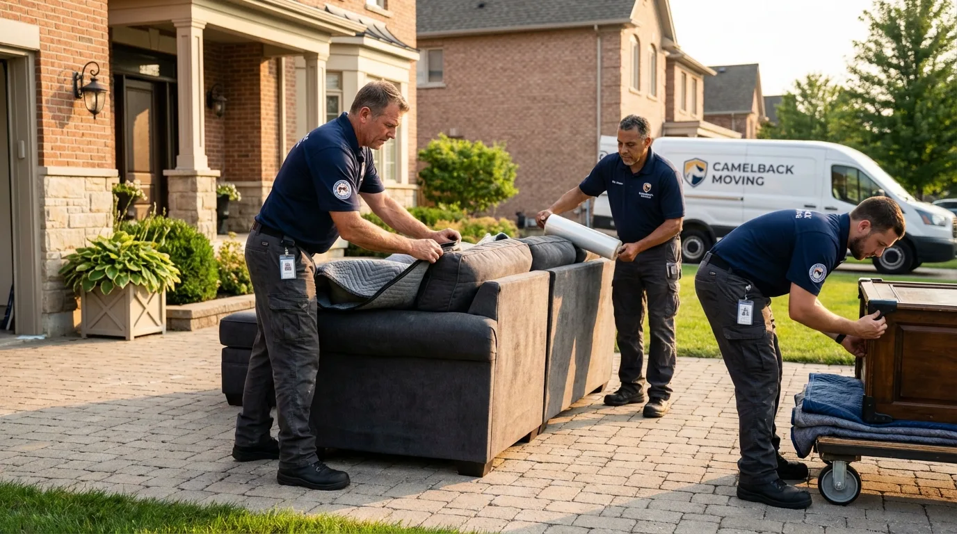 Large estate moving crew wrapping furniture in Lake Mills, IA
