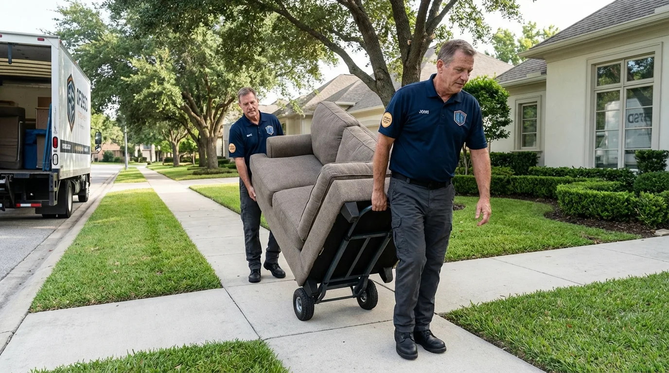 Local residential moving crew loading furniture in Lake Mills, IA