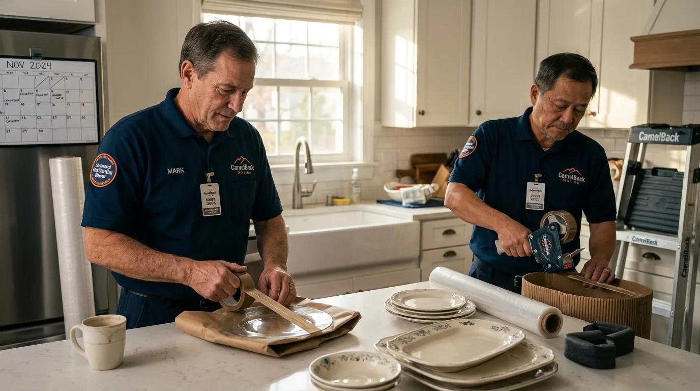 Professional crew packing kitchen dishware in Lake Mills, IA